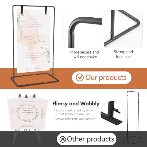 Wedding Welcome Sign Heavy Duty Black Easel Stand With 4 Leather Strap | 68”x31”x 20” Welcome to Our Wedding Sign Holder, Metal Floor Standing Easels for Valentines Day, Signs, Poster - color: Black