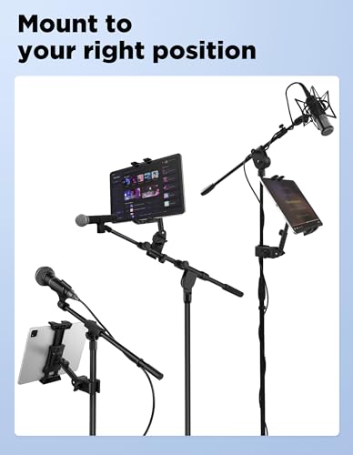 LZSIG Tablet Holder for Mic Stand, Adjustable iPad iPhone Mount for Music Stand - Compatible with Kindle/Android/Smartphones, Fits 4.7 to 13.5-inch Devices | Adjustable 360° Swivel Phone Stand for Tripod, Clamp Attachment Mount Fits 4.7-13.5" Screens, for