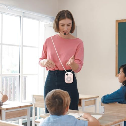 Voice Amplifier for Teacher,Portable Wired Voice Amplifier with Microphone Headset and Speaker,Rechargeable Mini Voice Amplifier for Classroom,Speech,Training,Tour Guide,Pearl Chain Design-Pink - color: Pink