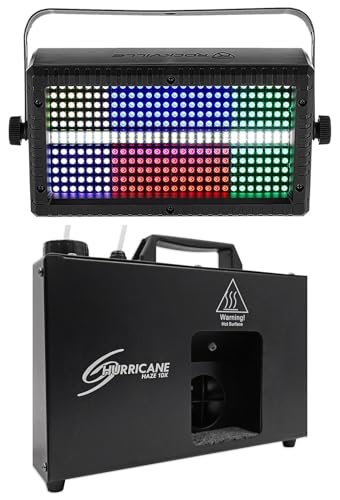 Audiosavings DJ Lighting Bundle with Hurricane Haze 1DX Water Based Haze Machine Hazer, Digital Display DMX, Rockville STAGE PANEL 336 Visual Effect Light Strobe Wash Matrix (2 Items)