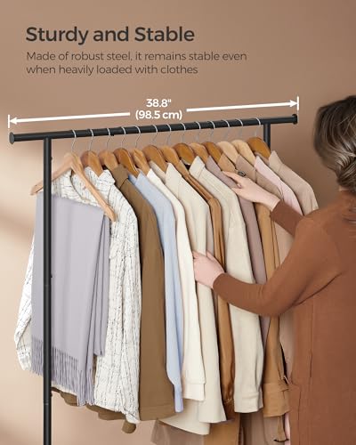 SONGMICS Clothes Rack with Wheels, Metal Garment Rack with Shelf | Clothing Rack for Hanging Clothes, 38.8 Inches, Loads up to 110 lb, Rustic Brown and Black, COLTEN Collection UHSR151B01 - color: Black, style: Single Rod