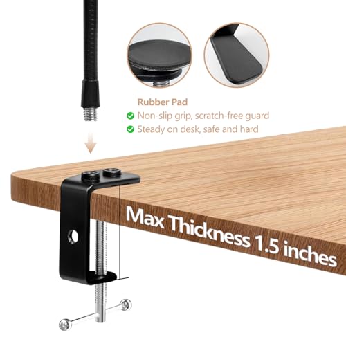 BILIONE 2 In 1 Gooseneck Mic Stand with Phone Clip, 13 Inch Flexible Mic Arm Desk Mount for Podium, Lecture, Podcast, Studio, Microphone Holder Compatible with Shure SM58, Beta 58A, Samson Q2U