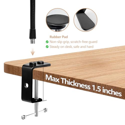 BILIONE 2 In 1 Gooseneck Mic Stand with Phone Clip, 13 Inch Flexible Mic Arm Desk Mount for Podium, Lecture, Podcast, Studio, Microphone Holder Compatible with Shure SM58, Beta 58A, Samson Q2U