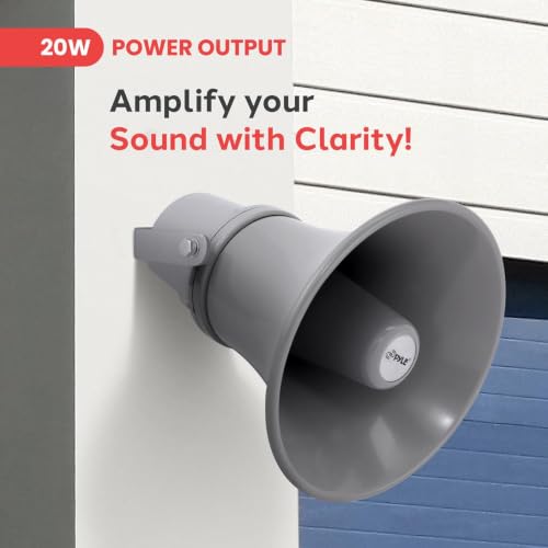 Pyle Indoor Outdoor PA Horn Speaker - 9.7 Inch 20-Watt Power Compact Loud Sound Megaphone w/ 400Hz-5KHz Frequency, 8 Ohm, 70V Transformer, Mounting For 70V Audio System - PyleHome PHSP101T (Gray) - size: 9.7 inch