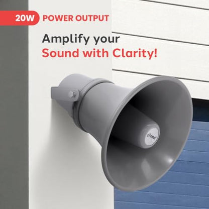 Pyle Indoor Outdoor PA Horn Speaker - 9.7 Inch 20-Watt Power Compact Loud Sound Megaphone w/ 400Hz-5KHz Frequency, 8 Ohm, 70V Transformer, Mounting For 70V Audio System - PyleHome PHSP101T (Gray) - size: 9.7 inch