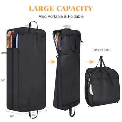 Univivi Garment Bag for Moving, Heavy Duty Suit Bag, 60 Inch, Set of 2 | Large Travel Bag for Moving, Non-woven Fabric, Suit Cover with Clear Window, Handles and Buckle Straps for Suit, Coat, Jacket - size: 24"X60"- 2pcs