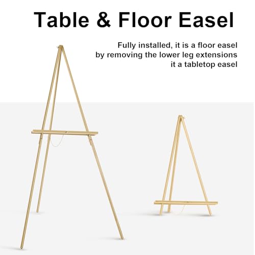 Falling in Art 65" A-Frame Wooden Tripod Easel Stand (Gold) | Display Easel with Adjustable Canvas Holder, Floor Easel for Wedding Signs, Posters, Paintings, Artwork - color: Gold-1 Pack