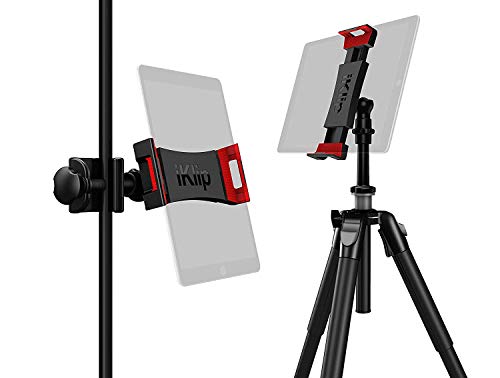 IK Multimedia iKlip 3 Deluxe Universal iPad, Stand mounts, 360 Degree Swivel, Soft-Touch Rubber Grip, Easy Insertion, Rotation, Rugged thermoplastic Design, fits 7”-12. 1” Tablet, Poles to 1.2" Wide - style: Stand & tripod mount