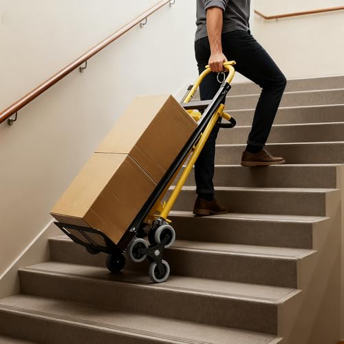 Heavy Duty Aluminum Hand Truck, 3-in-1 Convertible Folding Dolly Cart, Stair Climbing Hand Truck with Wheels, Industrial Platform Trolley for Warehouse, Home, Office & Transport Moving - color: Yellow+black