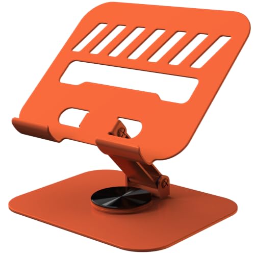 Metal Tablet Stand Holder Adjustable for iPad Kindle Tab, Orange | 360° Rotation, Stability Base, Fully-Fold, Compatible with 4-13" Tablet, iPad Pro/Air 11” 13”, Kindle 11, Galaxy Tab S11 A11 - color: Orange
