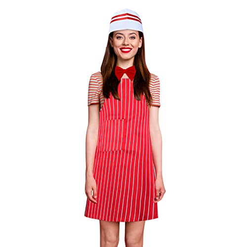 Keymall Waiter Costume Kit-Soda Jerk Costume Kit-Including 3 Pieces Hat Apron Bow Tie For Halloween 1950s Theme Costume - color: Set a