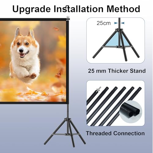 Wootfairy 120inch Projector Screen with Stand Portable Indoor Outdoor Use | Foldable Anti-Crease 16:9 4K HD Front Rear Washable Projection Movie Screen with Carry Bag for Home Theater Backyard Camping - size: 120 inch-25mm