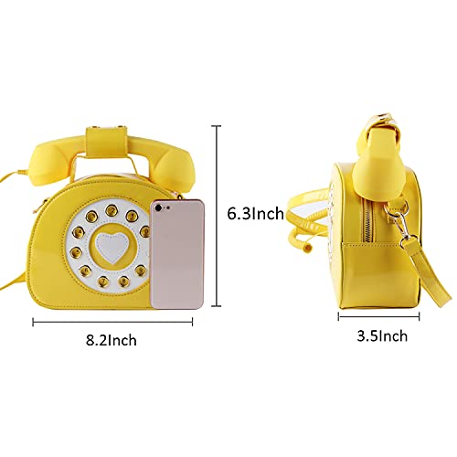 SUKUTU Telephone Shaped Purse Shoulder Crossbody Tote Bags Women Retro Phone Top-Handle Handbags for Girls - color: Yellow