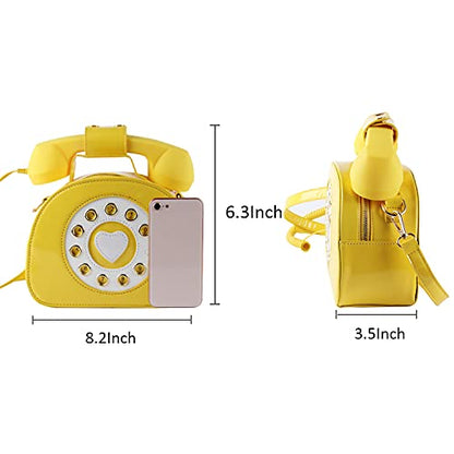 SUKUTU Telephone Shaped Purse Shoulder Crossbody Tote Bags Women Retro Phone Top-Handle Handbags for Girls - color: Yellow