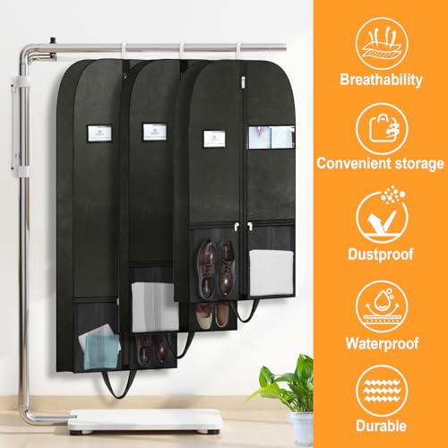 Travel Garment Suit Bag 54" for Hanging Clothes for Men Suits Shirts Coats | Suit bags for Closet Storage with Pockets,Gusseted Garment Bag for Men Tuxedos Women Dresses, Handles and Zipper Black,2 pack - size: 54" 2PK
