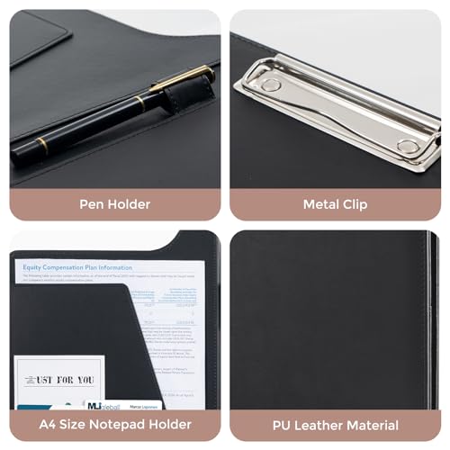 ProCase A4 Leather Padfolio Clipboard Folder -Black | Professional Business Portfolio Folder, Resume Organizer for Interviews, Office, Meetings & Conferences - color: Black
