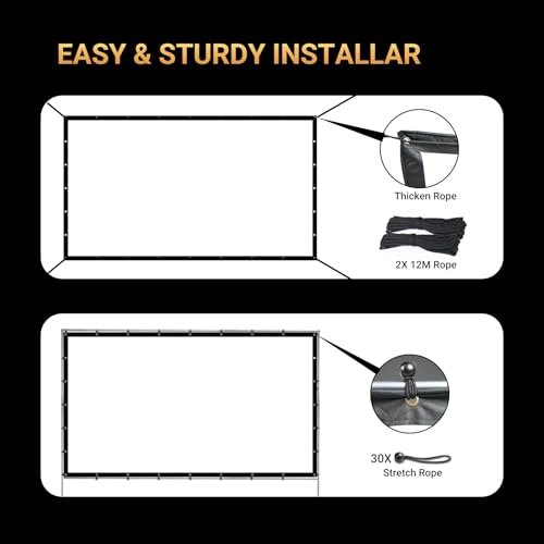 250 inch Projector Screen Upgraded, Straight Edges, Foldable, Washable and Wrinkle-Free - for Indoor Home Theater and Outdoor Cinema -White 16:11 by IOLIEO - size: 250'' Diagnol