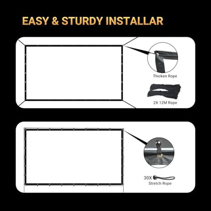 250 inch Projector Screen Upgraded, Straight Edges, Foldable, Washable and Wrinkle-Free - for Indoor Home Theater and Outdoor Cinema -White 16:11 by IOLIEO - size: 250'' Diagnol