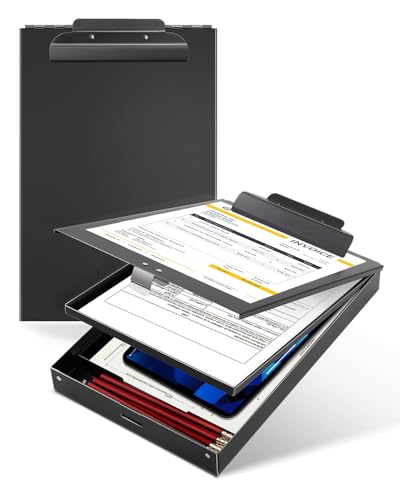 Metal Clipboard with Storage, Letter Size Heavy Duty Aluminum Clipboards, Dual Storage Binder Form Holder with High Capacity Clip for Teacher, Nurse, Police, School & Office Supplies - Frosted Black
