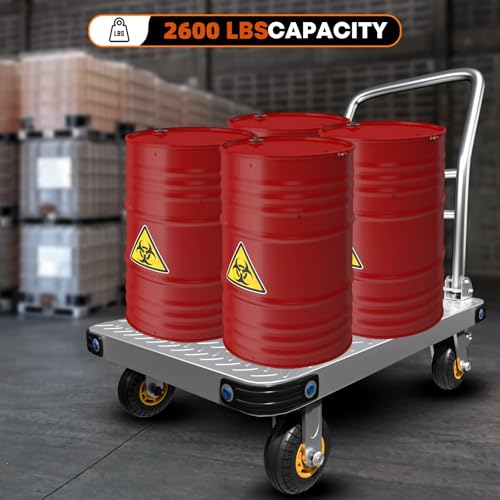 Lomive Heavy Duty Platform Truck Flat Moving Cart Hand Trucks, 2600Lbs Steel Push Cart Dolly, 48 x 24in Large Flatbed with 6'' 360 Degree Swivel Wheels for Easy Storage - size: 48" L X 24" W