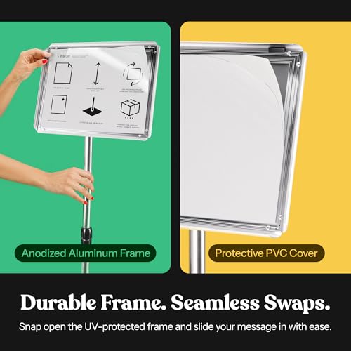 T-Sign 31.5 to 48 Inch Pedestal Sign Holder - Adjustable Floor Sign Stand for 8.5x11 Displays, Heavy Duty Outdoor Sign Holder with Square Base for Restaurants, Retail, Trade Shows, and Events (Silver) - size: 8.5 x 11 inches, Silver