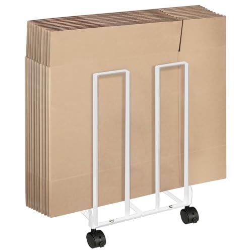 Carton Storage Rack with Caster Wheels, Portable Cardboard Box Storage Rack, Carton Cart Stand Cardboard Organizer for Home Office Storages, White