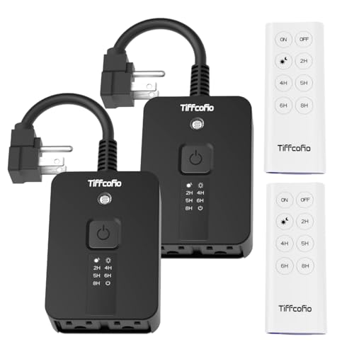 Outdoor Timer Waterproof, Remote Control Dusk to Dawn Sensor Countdown, 100 ft Range, 2 Grouded Electrical Outlets for Home and Garden, 15A 1/2HP, Heavy Duty, ETL Listed (2 Packs) - size: 2 PACKS
