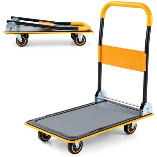 Goplus Folding Platform Cart, Rolling Flatbed Cart Hand Platform Truck - style: Yellow-560LBS