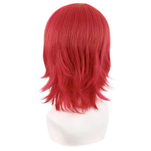 MapofBeauty 14 Inch Short Wolf Tail Side Bangs Party Wig, Red | 35 cm Cosplay Wig, Synthetic - color: Red
