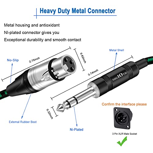 XLR Female to 1/4 Cable 10ft 3 Meter Green Braided | Balance 6.35mm TRS Plug to 3-pin XLR Female Cannon Mic Cable - color: Green TRS to XLR female, size: 10ft