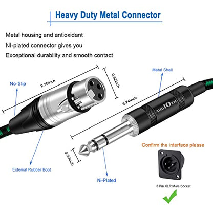 XLR Female to 1/4 Cable 15ft 4.5 Meter Green Braided - color: Green TRS to XLR female, size: 15ft