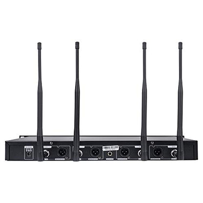 Sound Town 200 Channels UHF Wireless Microphone System with Metal Rack Mountable Receiver, 4 Lavalier Mics, 4 Bodypack Transmitters and Auto Scan, for Church, School, Meeting (NESO-SU4LL) - color: Solid Black
