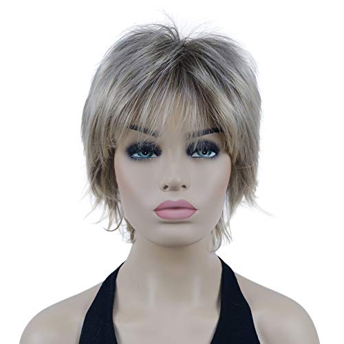 Lydell Short Layered Shaggy Wavy Full Synthetic Wigs (R10-26 Blonde Mixed Dark Root) - color: #R10-26 Blonde Mixed Dark Root