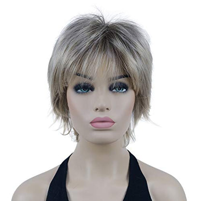 Lydell Short Layered Shaggy Wavy Full Synthetic Wigs (R10-26 Blonde Mixed Dark Root) - color: #R10-26 Blonde Mixed Dark Root