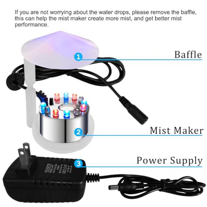PULACO Mist Maker, 12 LED Mister Fogger Water Fountain Pond Fog Machine Atomizer Air Humidifier, Indoor Fountain Mister Foggers Perfect for Halloween