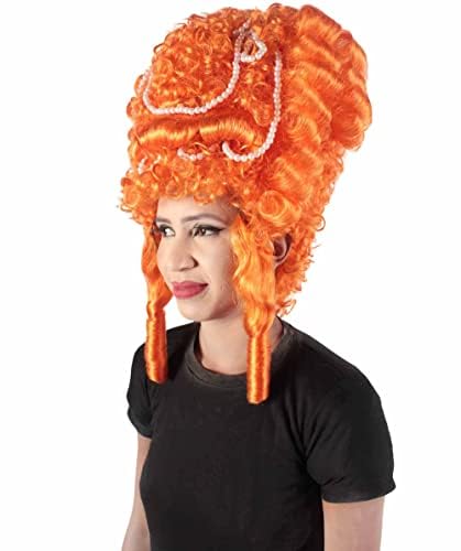 HPO Adult Women's Baroque French Revolution Queen Marry Wig Collection, Pumpkin Color, Premium Breathable Capless Cap - color: Pumpkin