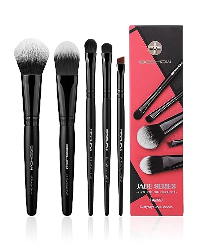EIGSHOW 5Pcs Everyday Makeup Brush Set for Foundation Powder Eyeshadow Eyeliner, Vegan & Cruelty-Free, Travel Basic Make Up Brushes Kit for Women - Black - color: Black
