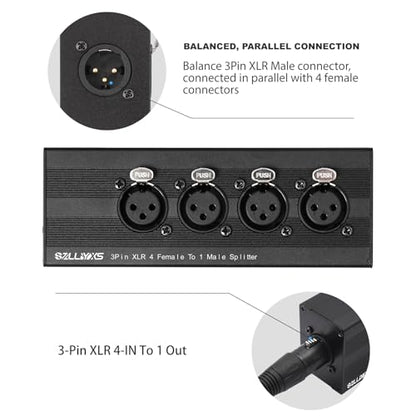 3 Pin XLR 1 Male to 4 Female Splitter,4WAY XLR Four-Input and one-Output Parallel Connection Adapter,Four Microphone inputs Converted to one Output,4 in to 1 Out Aduio Splitter - color: 1 Male to 4 Female Adapter