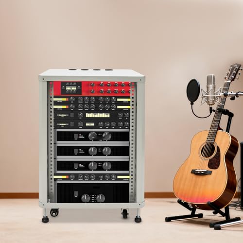 15U Network & Audio Rack with Feet & Wheels, Component Rack Cabinet Recording Studio Racks with Side Panels, Universal Network Server Case