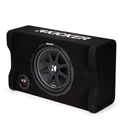Kicker 48CDF104 Comp 10" Subwoofer Down-Firing Enclosure 4 Ohm (Renewed) | Loaded 10 inch sub and box combo ready to wire, floor-facing bass output, fits trunks and cargo areas, simple amp hookup