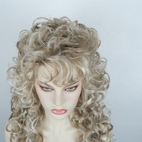 Aimole Long Curly Wigs Synthetic Blonde Highlighted Cosplay Women Wig Heat Resistant Hair (H16/613) - color: H16/613 Blonde Highlighted