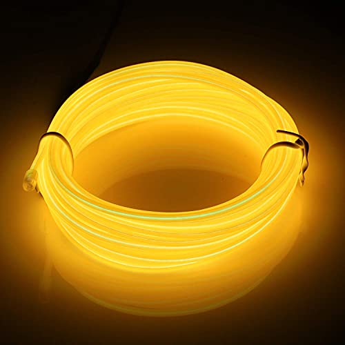 JIGUOOR USB Rechargeable EL Wire Neon Light Strip, 32.8ft/10M(5mx2), Yellow - color: Yellow, size: 32.8ft/10M