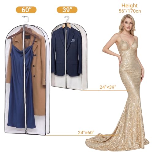 2 Pack 39" Clear Double-Sided Garment Bag with Zipper 24x39x4 Inch | Breathable PVC with Non-Woven Top, Zippered Garment Cover for Suits Wedding Dresses Costumes, Travel Organizer - size: 24 × 39 × 4 in