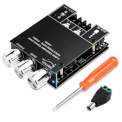 Daakro ZK-502MT Bluetooth Amplifier Board,50W+50W 2.0 Channel Amp Board with Treble and Bass Control,DC 9-24V, Bluetooth and AUX Inputs, Audio Amp Board for Home DIY Wireless Speakers, Password Free - color: ZK-502MT