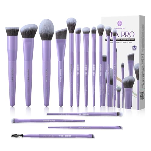EIGSHOW Makeup Brushes Set, 15Pcs Professional Make Up Brush with Silver Ion Bristles for Foundation Powder Blush Highlighter Concealer Eyeshadow Eyeliner, Travel Gift Set (Matte Purple) - color: Matte Purple