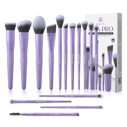 EIGSHOW Makeup Brushes Set, 15Pcs Professional Make Up Brush with Silver Ion Bristles for Foundation Powder Blush Highlighter Concealer Eyeshadow Eyeliner, Travel Gift Set (Matte Purple) - color: Matte Purple