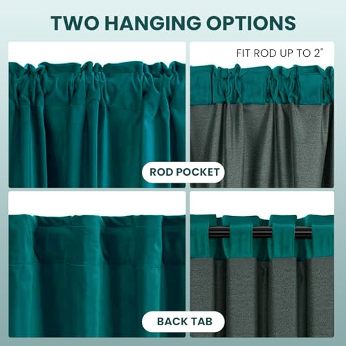 Dreaming Casa Velvet Room Darkening Curtains 84 Inch Long, 1 Panel, Teal | Rod Pocket & Back Tab Top, Blackout Thermal Insulated Window Treatment Drapes for Living Room Bedroom, Each 100"W x 84"L - color: Teal Green, size: 100"W x 84"L (Pack of 1)