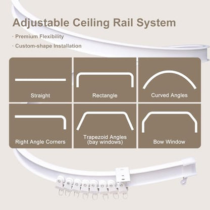 MaKefeile Room Divider Curtains & Flexible Bendable Tracks Set,Privacy Dividers Ceiling Track Curtain Window Blackout Curtains for Living Room Bedroom (W150 × H96 in 1 Panel Beige Drape & White Rail) - color: Beige, size: 150"W x 96"L (Pack of 1)