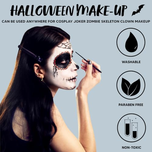 Spooktacular Creations Halloween Makeup Palette 3 Colors Skeleton Face Body Paint with Double-headed Brush for Adult Cosplay SFX Makeup Cosplay Dress Up (7 Oz, Black White Gray ) - color: Black White Gray