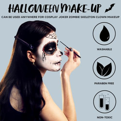 Spooktacular Creations Halloween Makeup Palette 3 Colors Skeleton Face Body Paint with Double-headed Brush for Adult Cosplay SFX Makeup Cosplay Dress Up (7 Oz, Black White Gray ) - color: Black White Gray